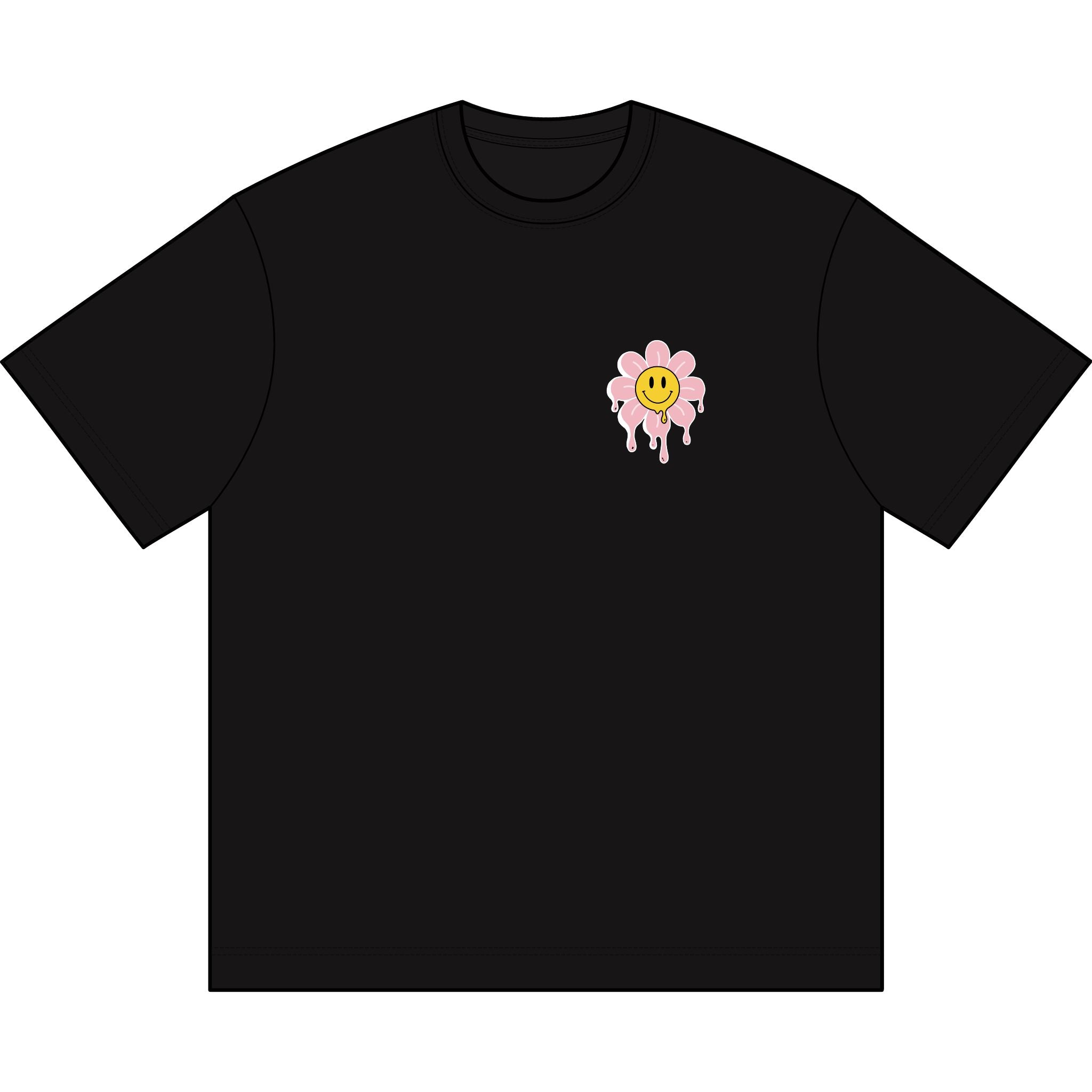Slime the State box tee in Black, front view with small smiley flower chest print